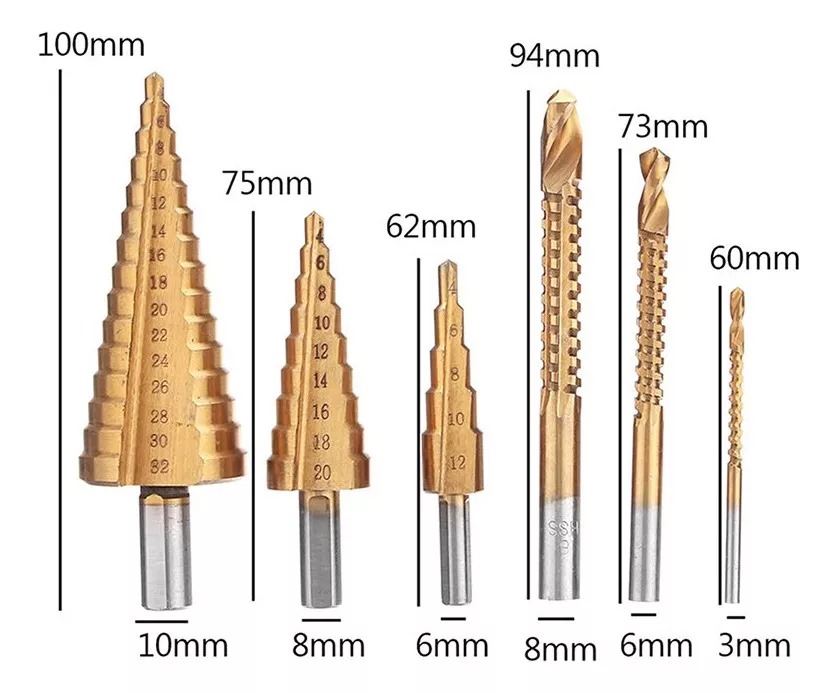 Juego de 6 Brocas Escalonada de Acero